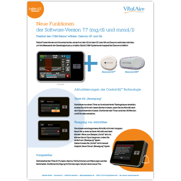 Features Flyer t:slim X2 mit Control-IQ Technologie Software-Version 7.7 | VitalAire GmbH Bereich Diabetes