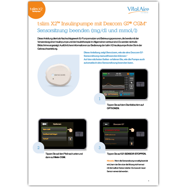 t:slim X2 Insulinpumpe mit Dexcom G7 - Sensorsitzung beenden (mg/dl und mmol/l) | VitalAire GmbH Bereich Diabetes